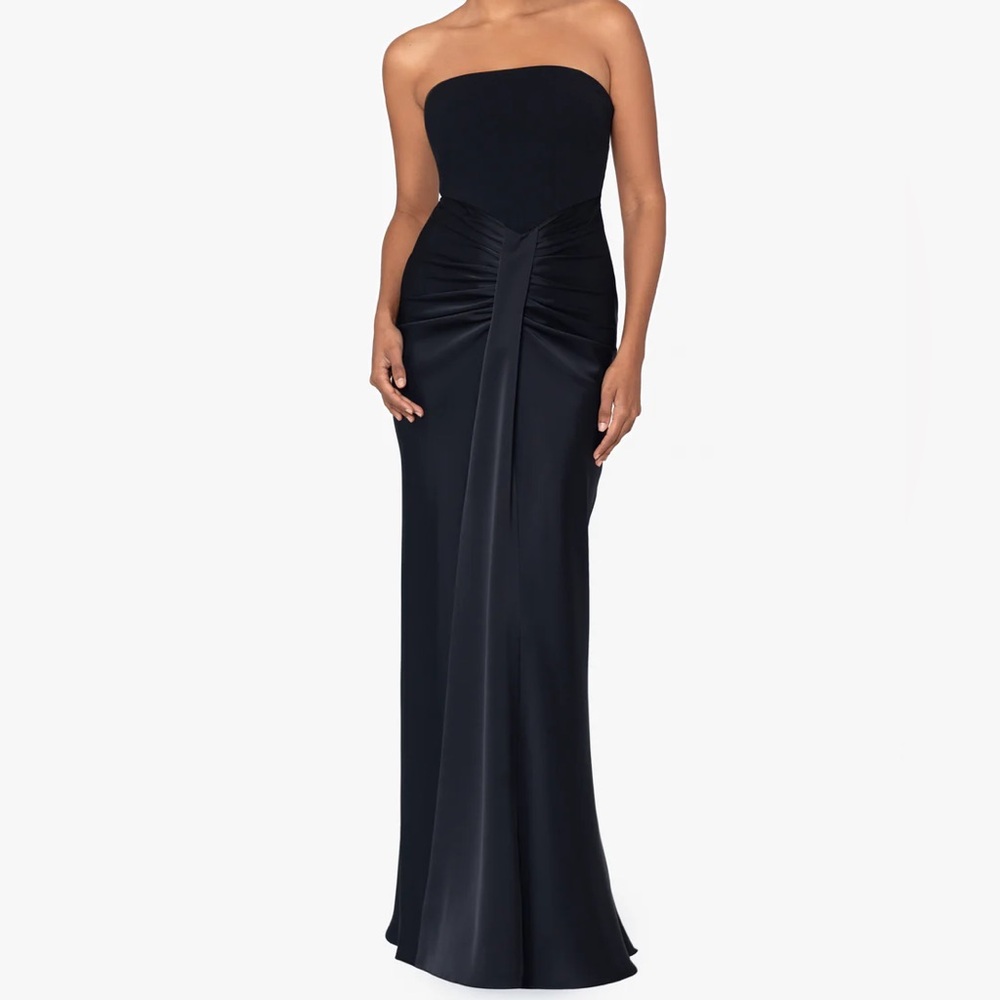 Black Strapless Satin Gown- Betsy & Adam